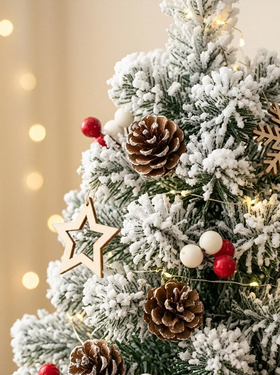 Snow-Flocked Pinecone Star Ornament Tabletop Christmas Tree