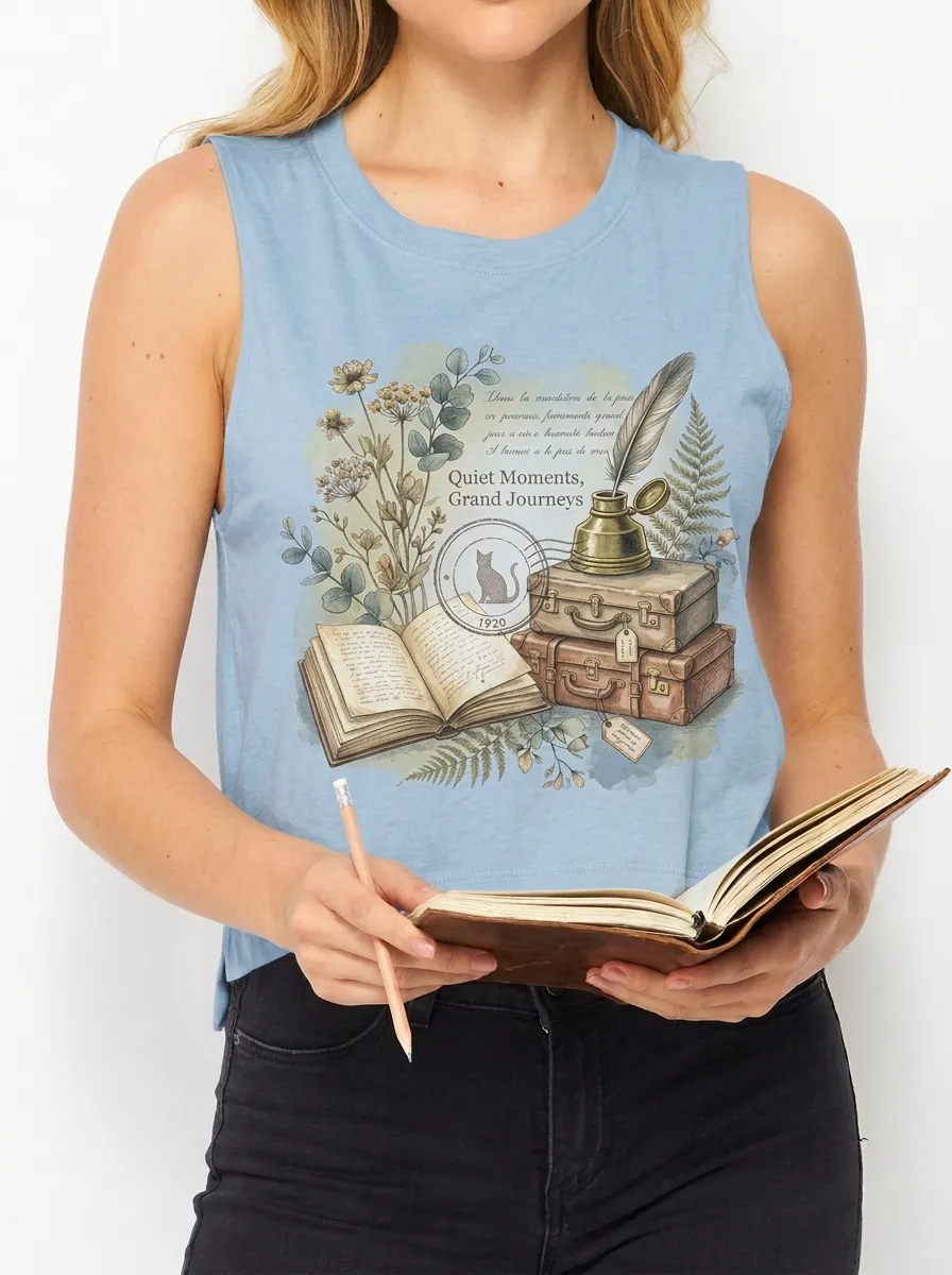 Women's Book Lover Vintage Travel Printed Muscle Tank Top