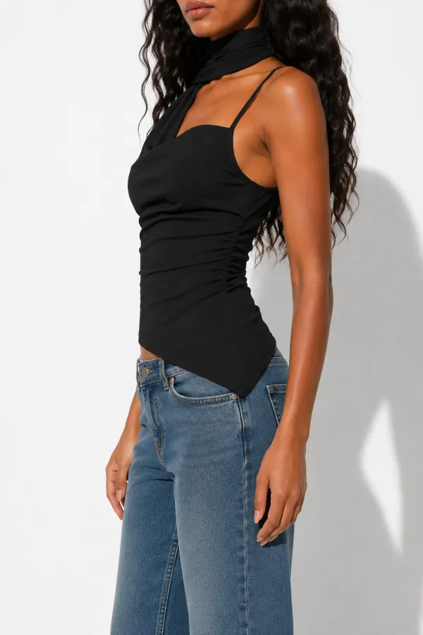Asymmetrical Neck Ruched Cami Top