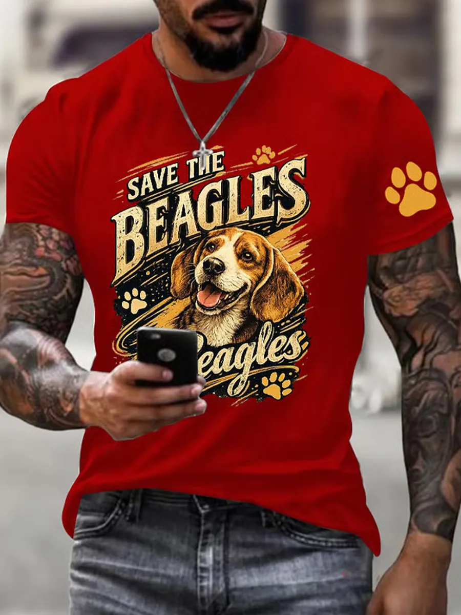 Men's Save The Beagles Print Round Neck T-shirt