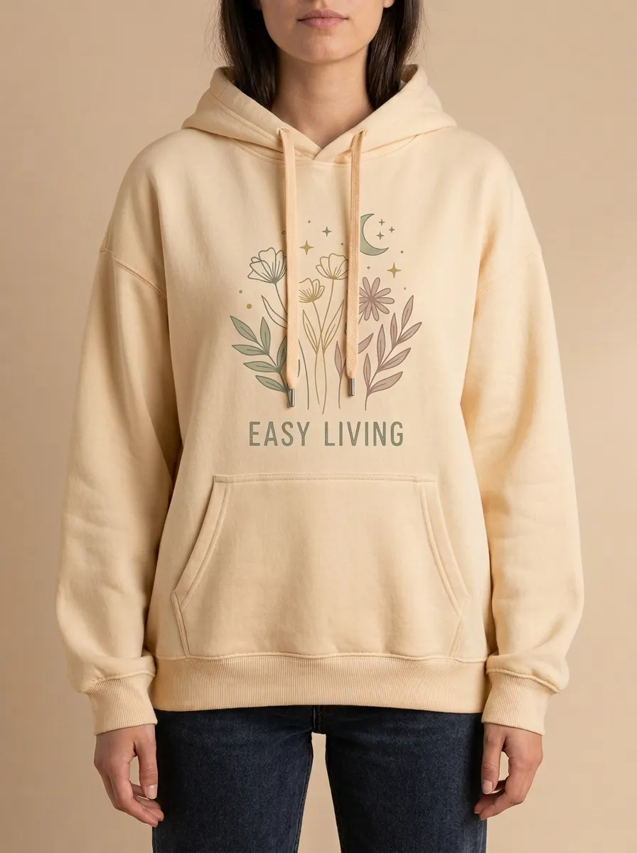 Easy Living Floral Moon Stars Hoodie