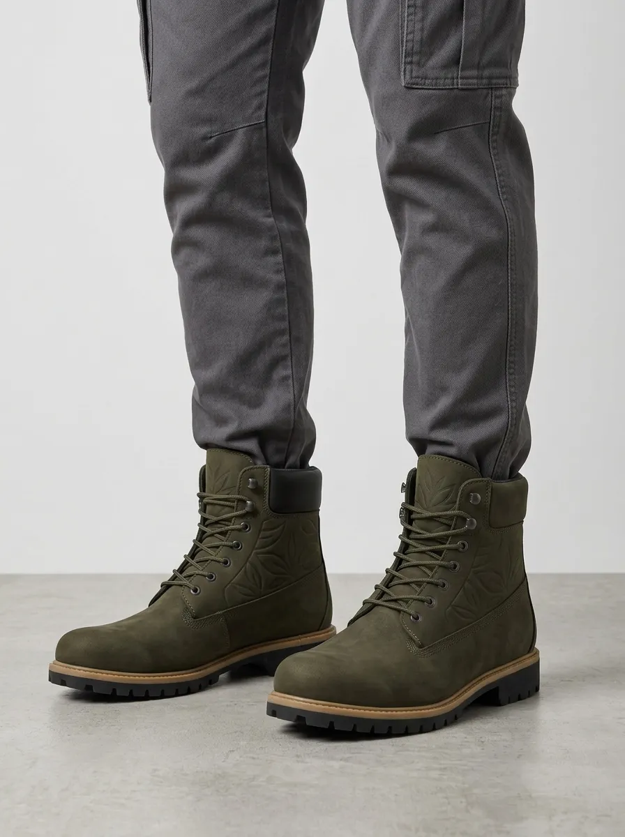 Unisex Nature Lover Leaf Embossed Print Work Boots