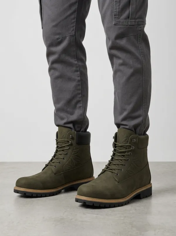 Unisex Nature Lover Leaf Embossed Print Work Boots