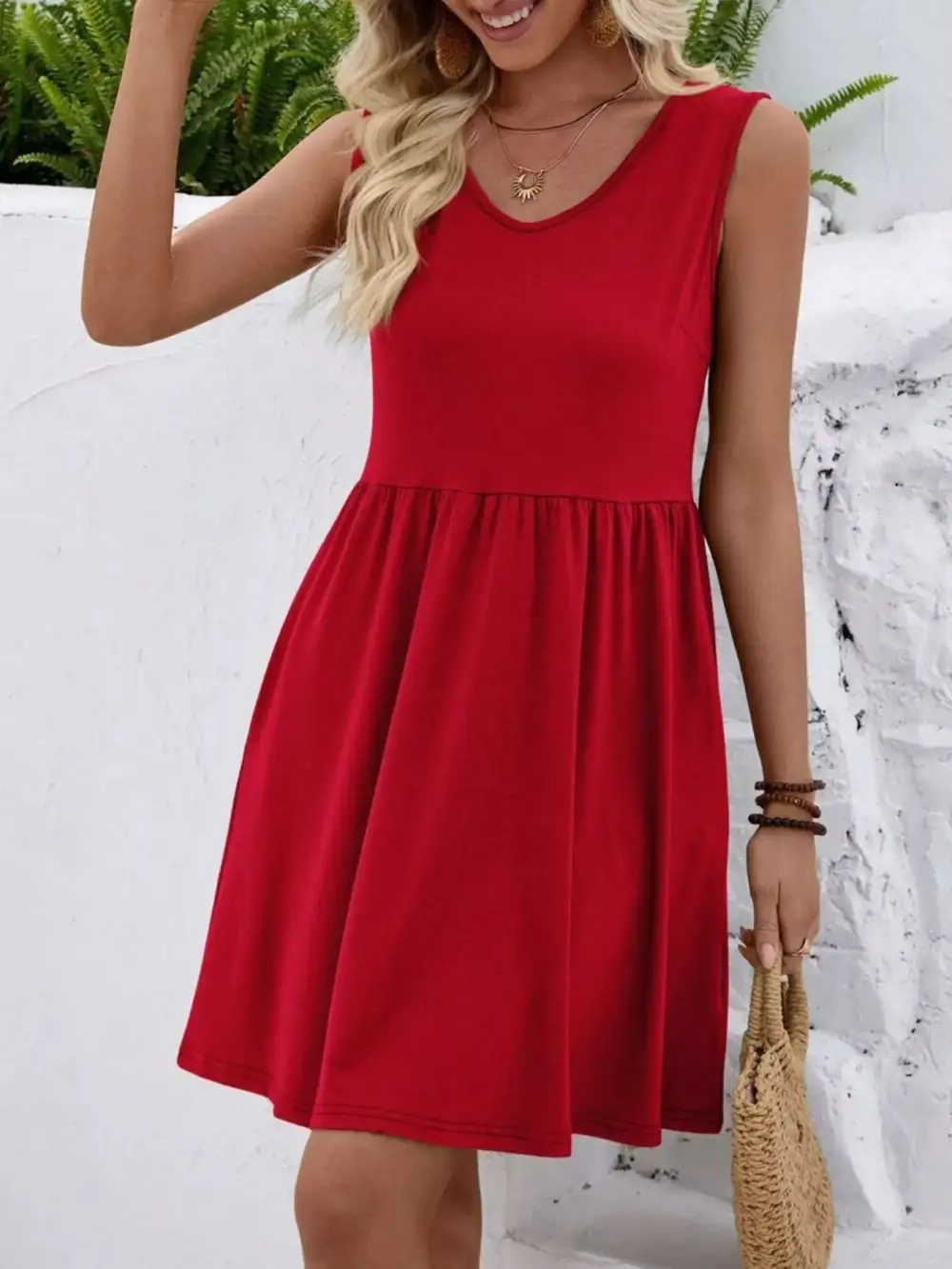 Modern V Neck Sleeveless Mini Dress