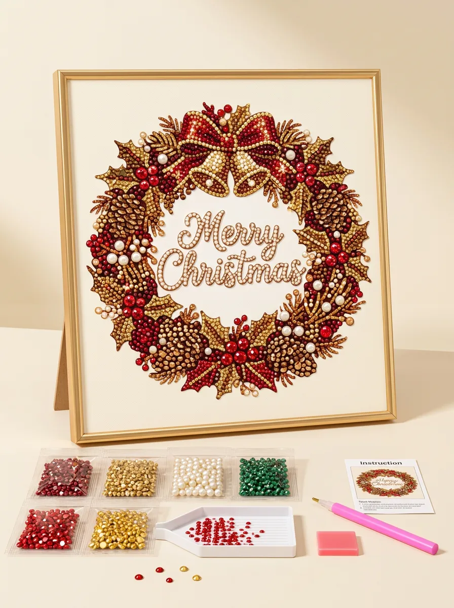 Wreath Merry Christmas DIY Diamond Painting Kit