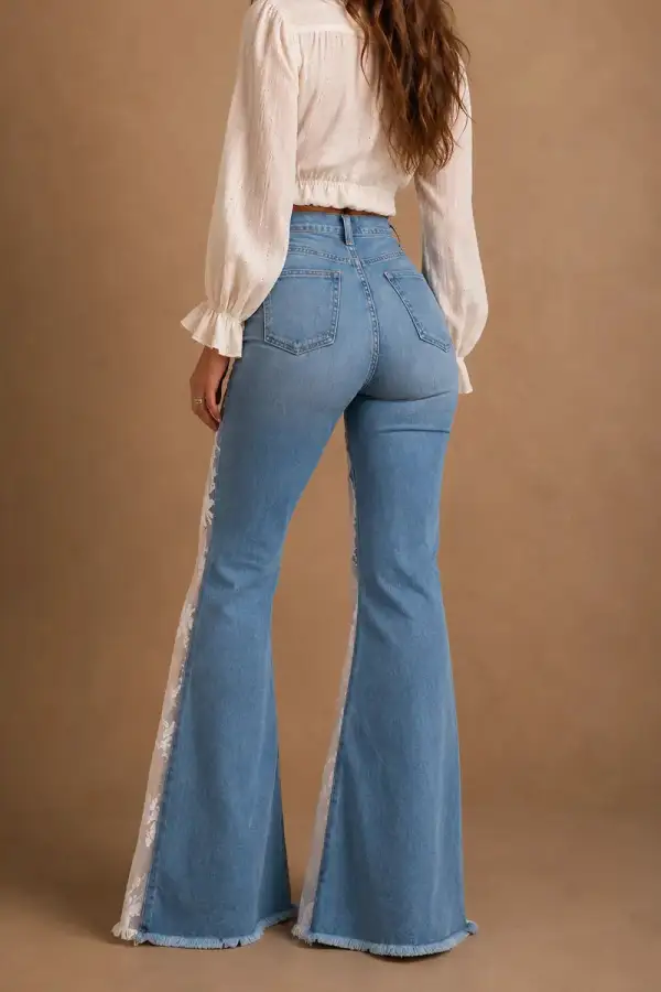 Lace Detail Bell Bottom Western Style Everyday Denim Jeans