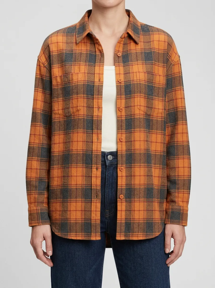Textured Printed Plaid Checkered Plaid Long-Sleeve Shirt