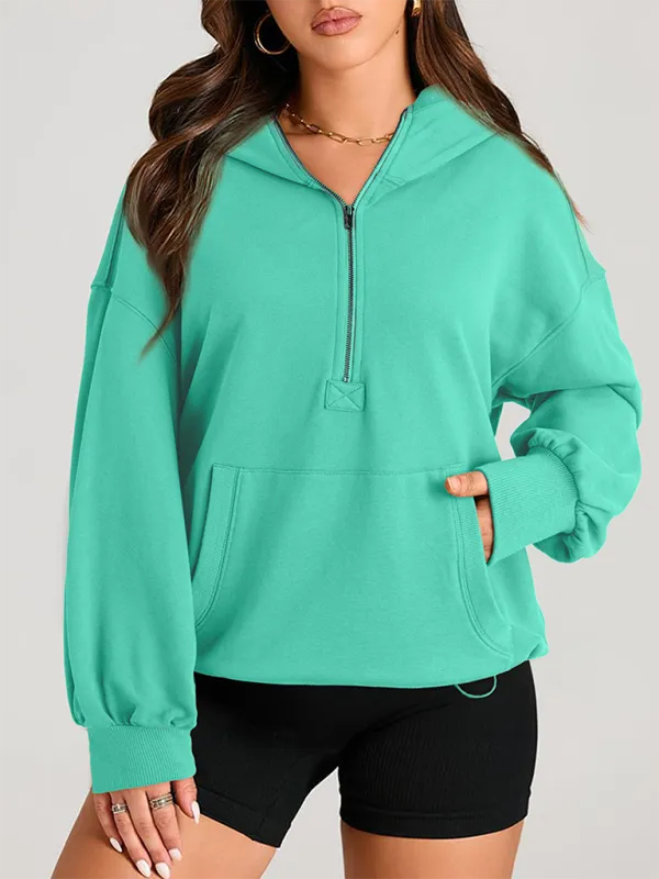 Zip-Detail Pocketed Long-Sleeve Knit Sweatshirt