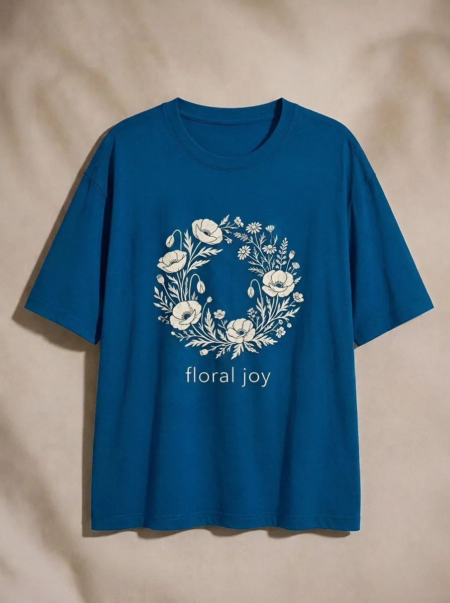 Women's Nature Lover Poppy Flower Wreath Printed T-shirt