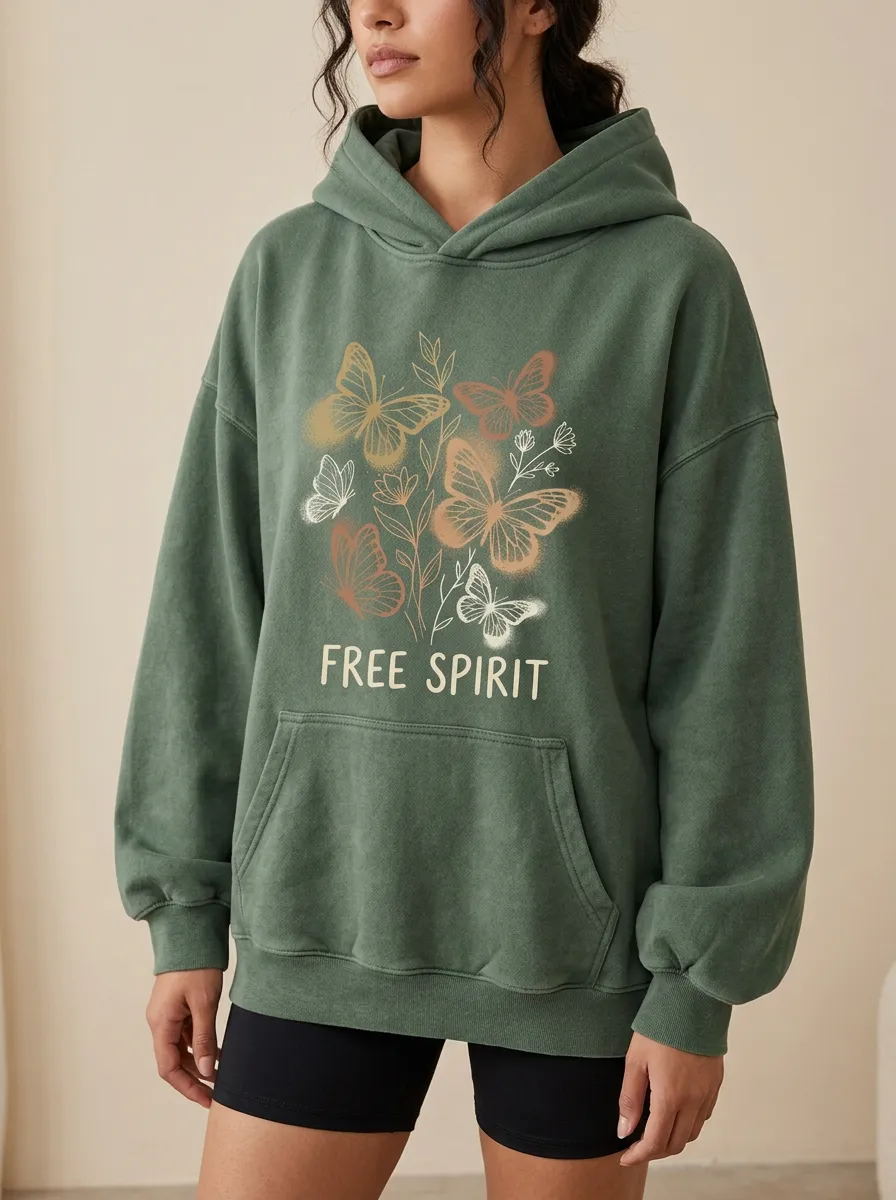Free Spirit Butterfly Floral Nature Hoodie