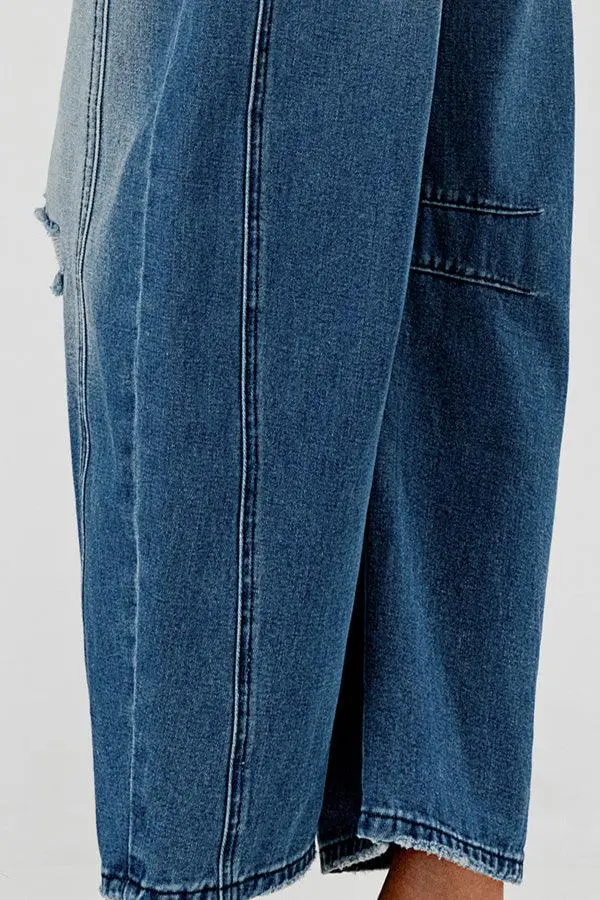 Relaxed Mid Rise Barrel Denim Pants