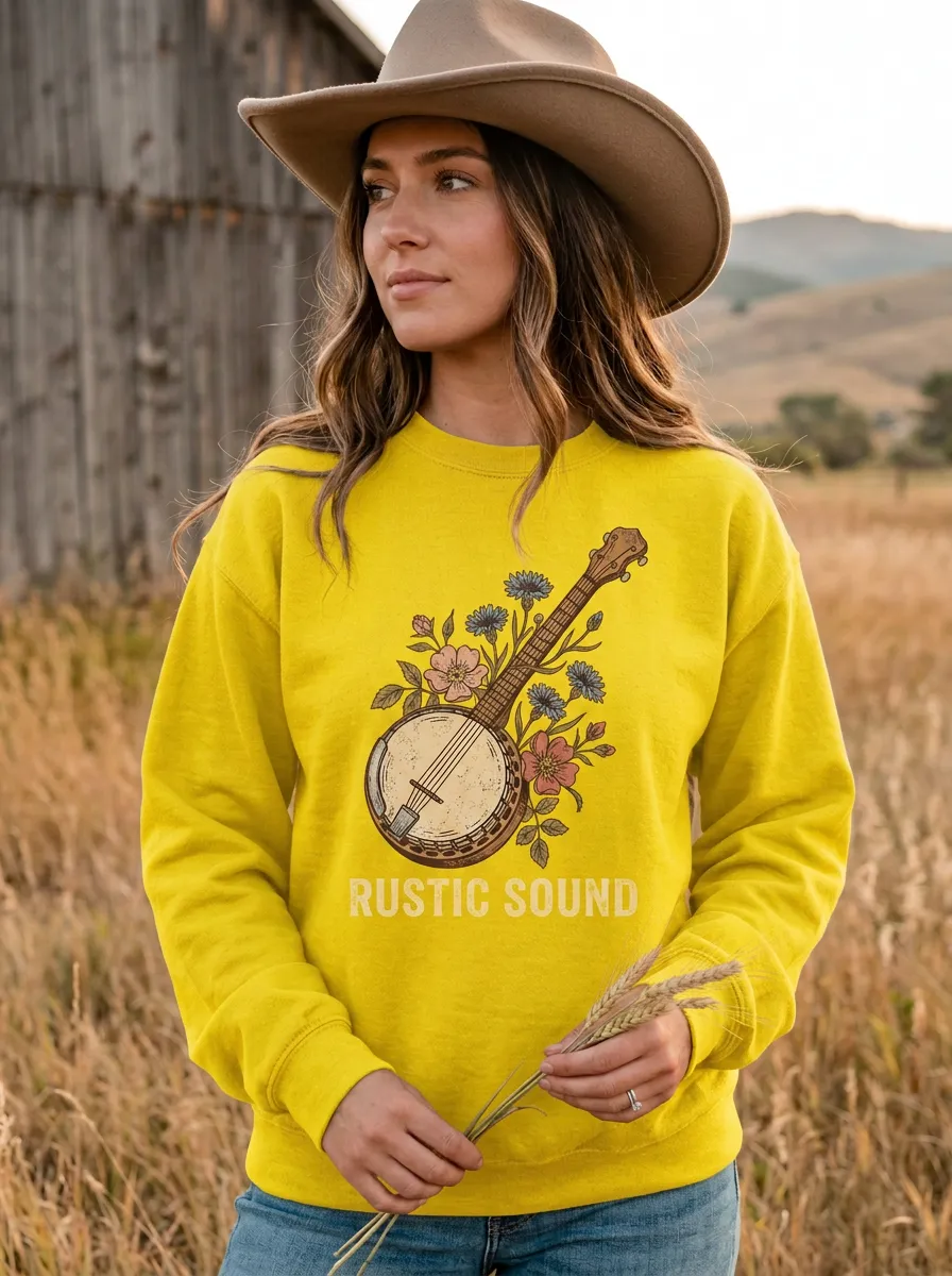 Rustic Banjo Women's Country Music Crew Neck Sweatshirt