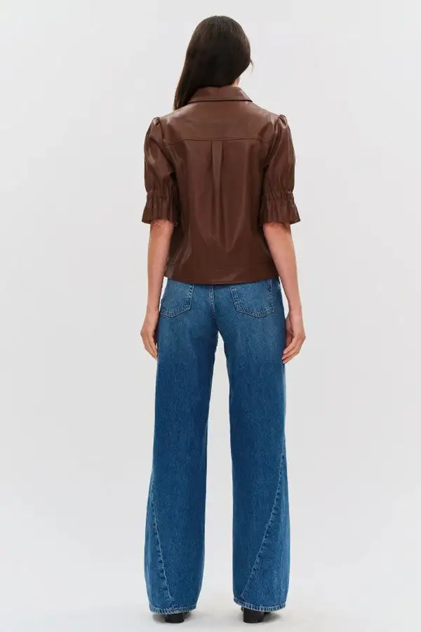 Brown Faux Leather Utility Jacket