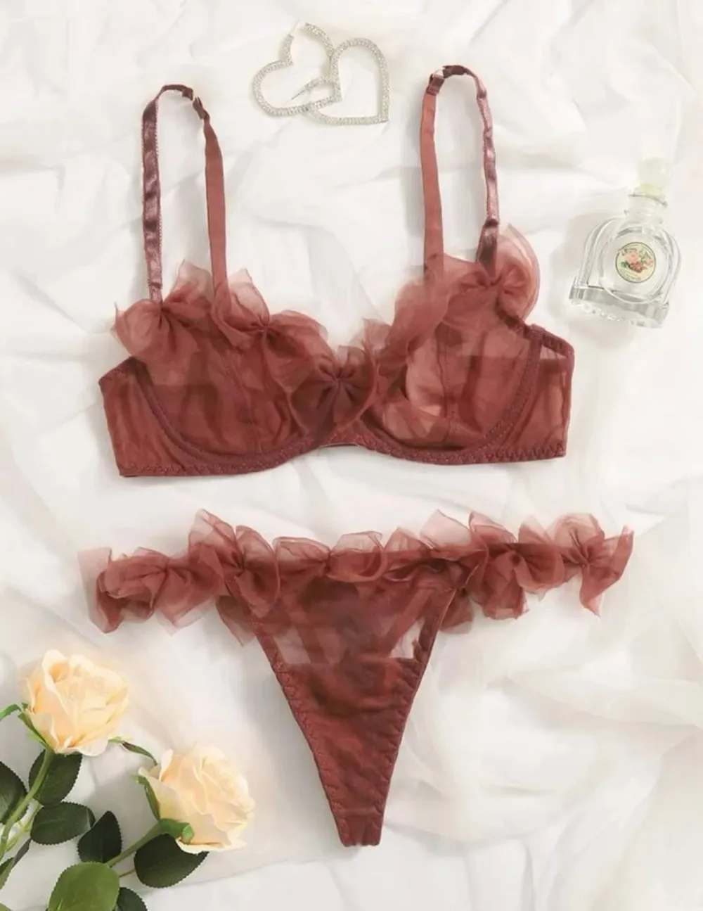 Mesh Ruffle Lingerie Set