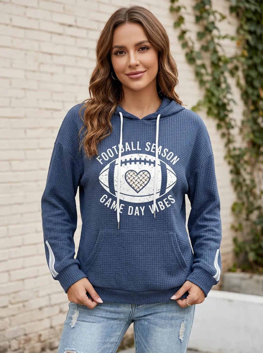 Women's Gridiron Season Heart Graphic Waffle Hoodie