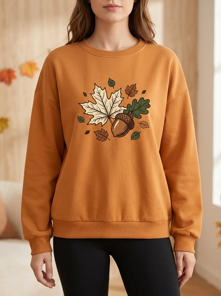 Relaxed Maple-Leaf Printed Acorn Graphic Sweatshirt