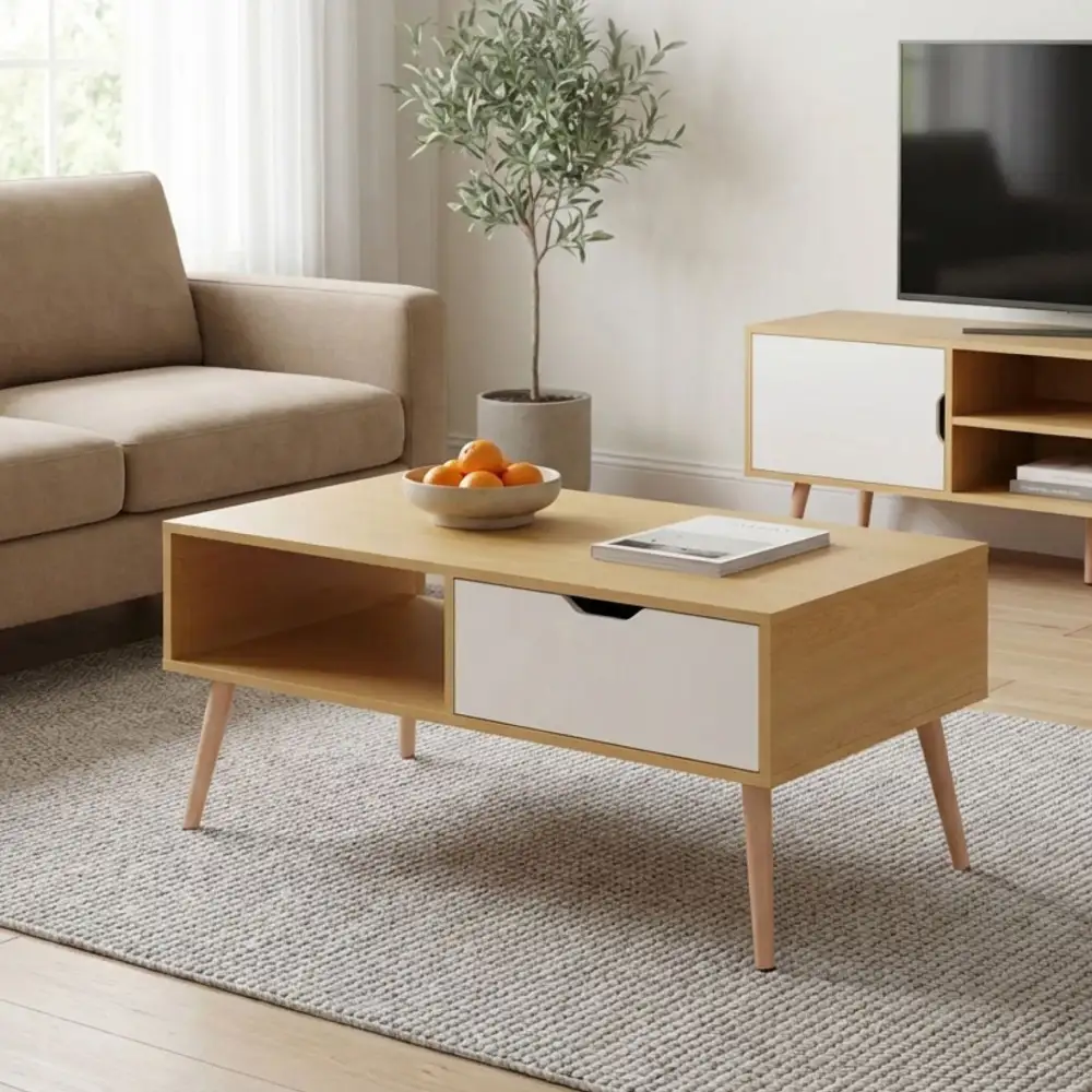 Drawer Storage Wooden Coffee Table