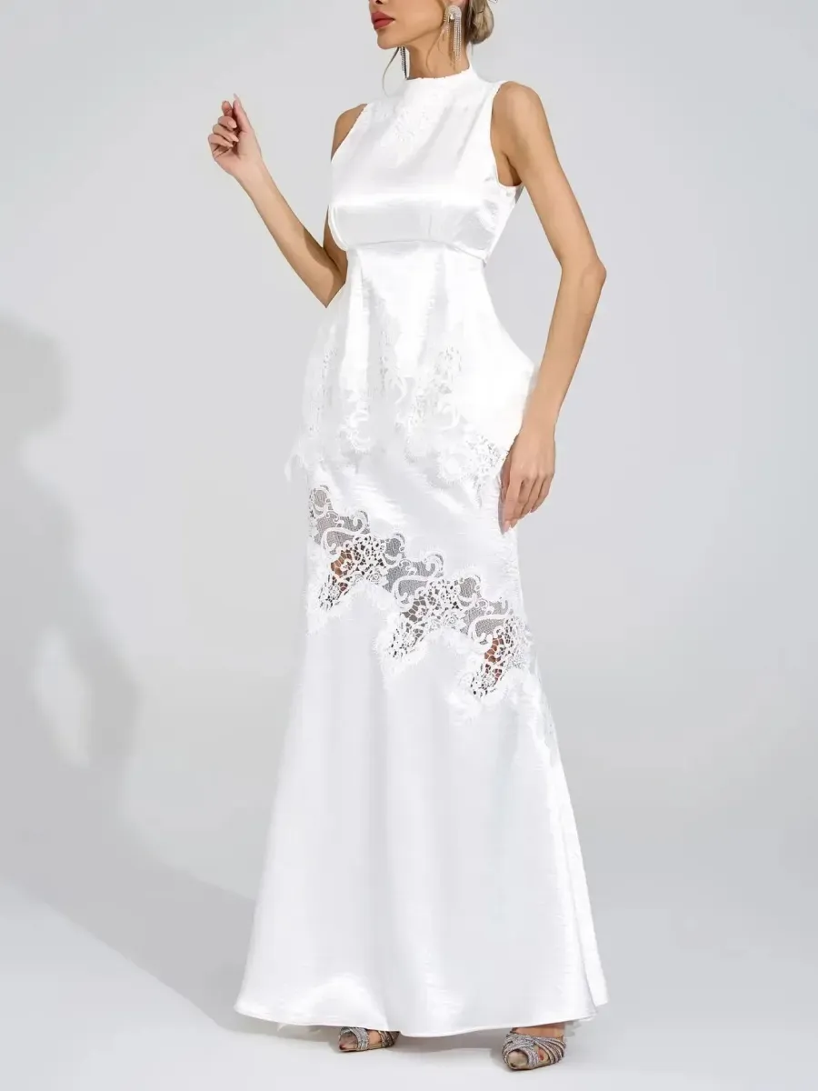 Isla Satin Lace-Overlay Sleeveless Mermaid Maxi Dress Sets