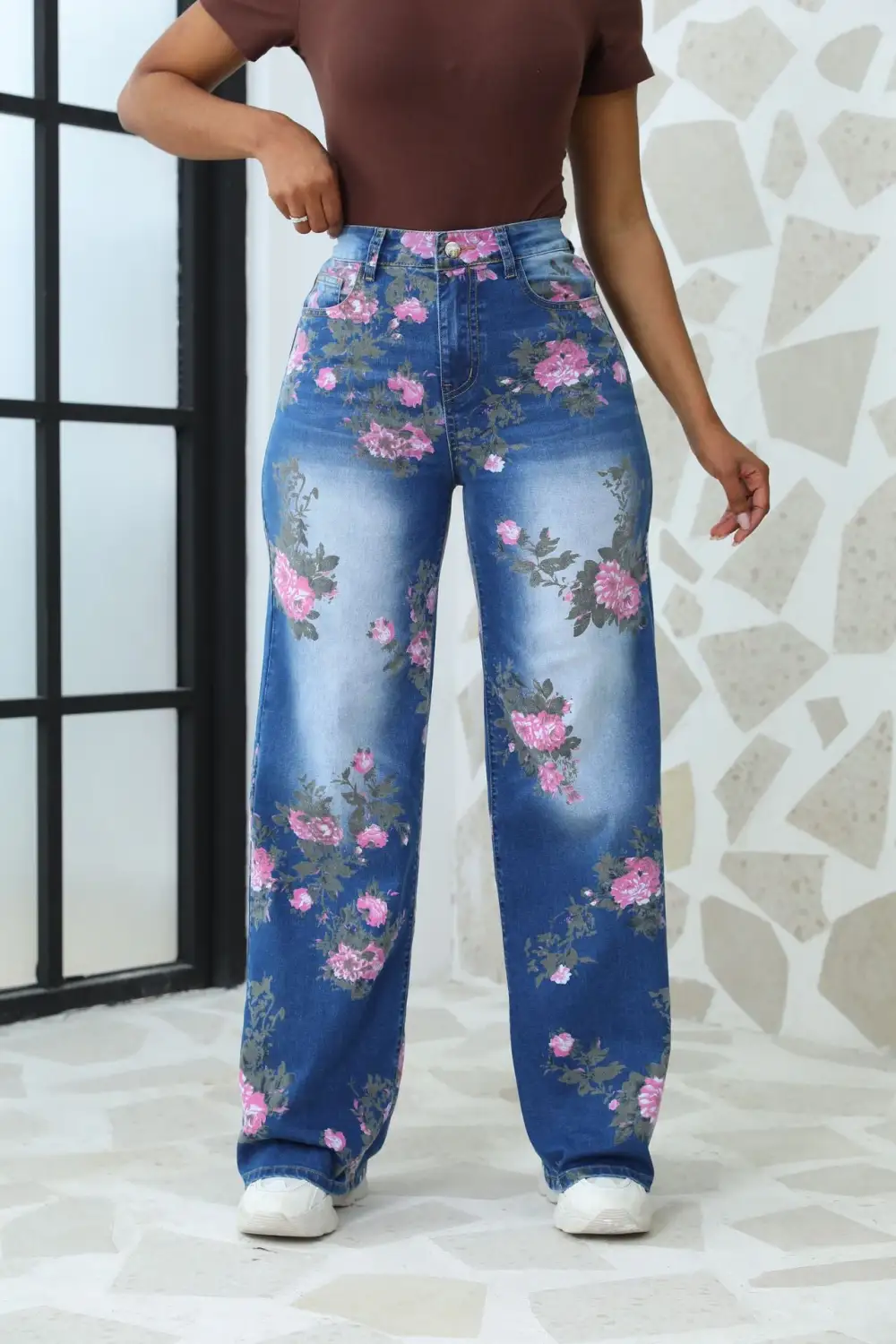 Printed Wide Leg Jeans