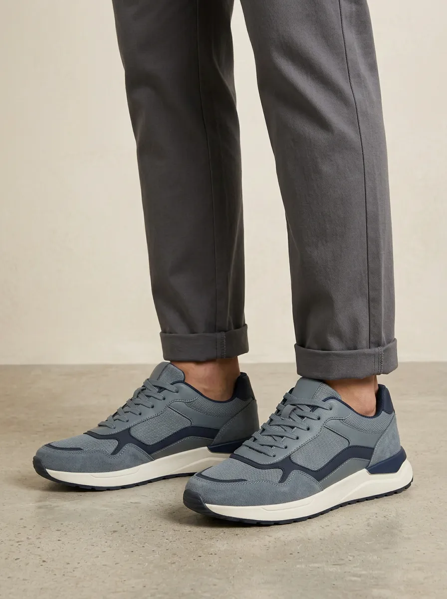 Men's Casual Suede Mesh Paneled Sneakers
