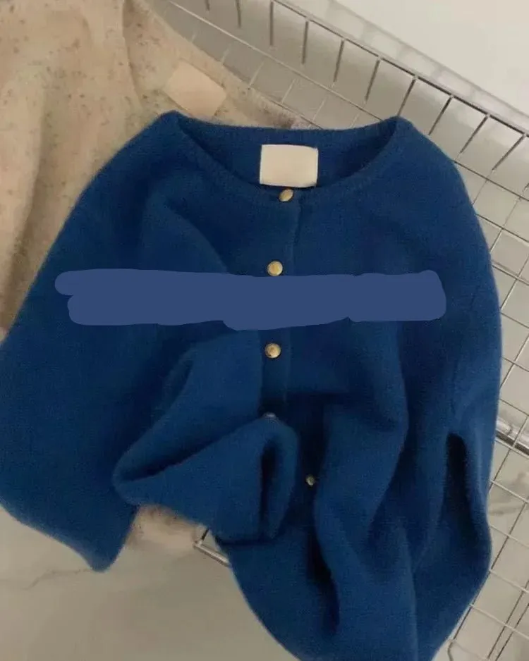 Classic Wool Button-Front Round-Neck Cardigan