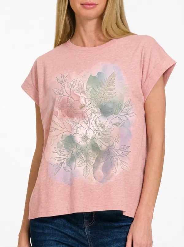 Women's Botanical Nature Lover Watercolor Floral Printed T-shirt