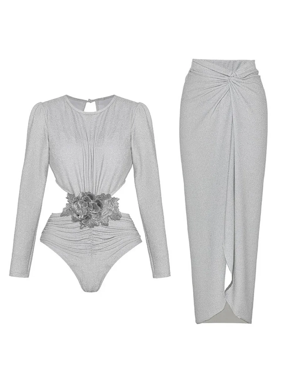 Saskia Long-Sleeved Openwork Swimsuit Set