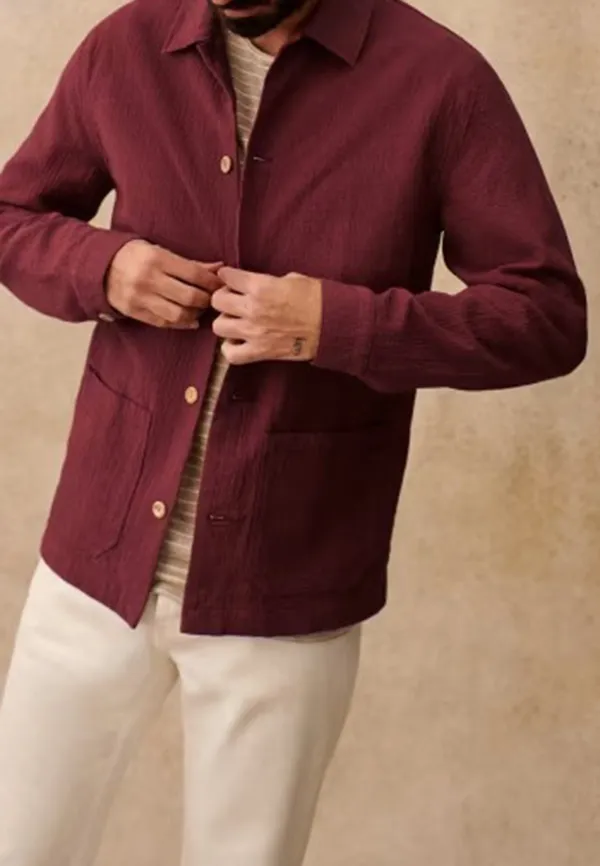 Raspberry Red Cotton Textured Button Front Jacket