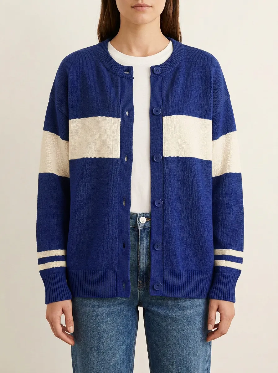 Relaxed Knit Rugby Striped Knit Cardigan