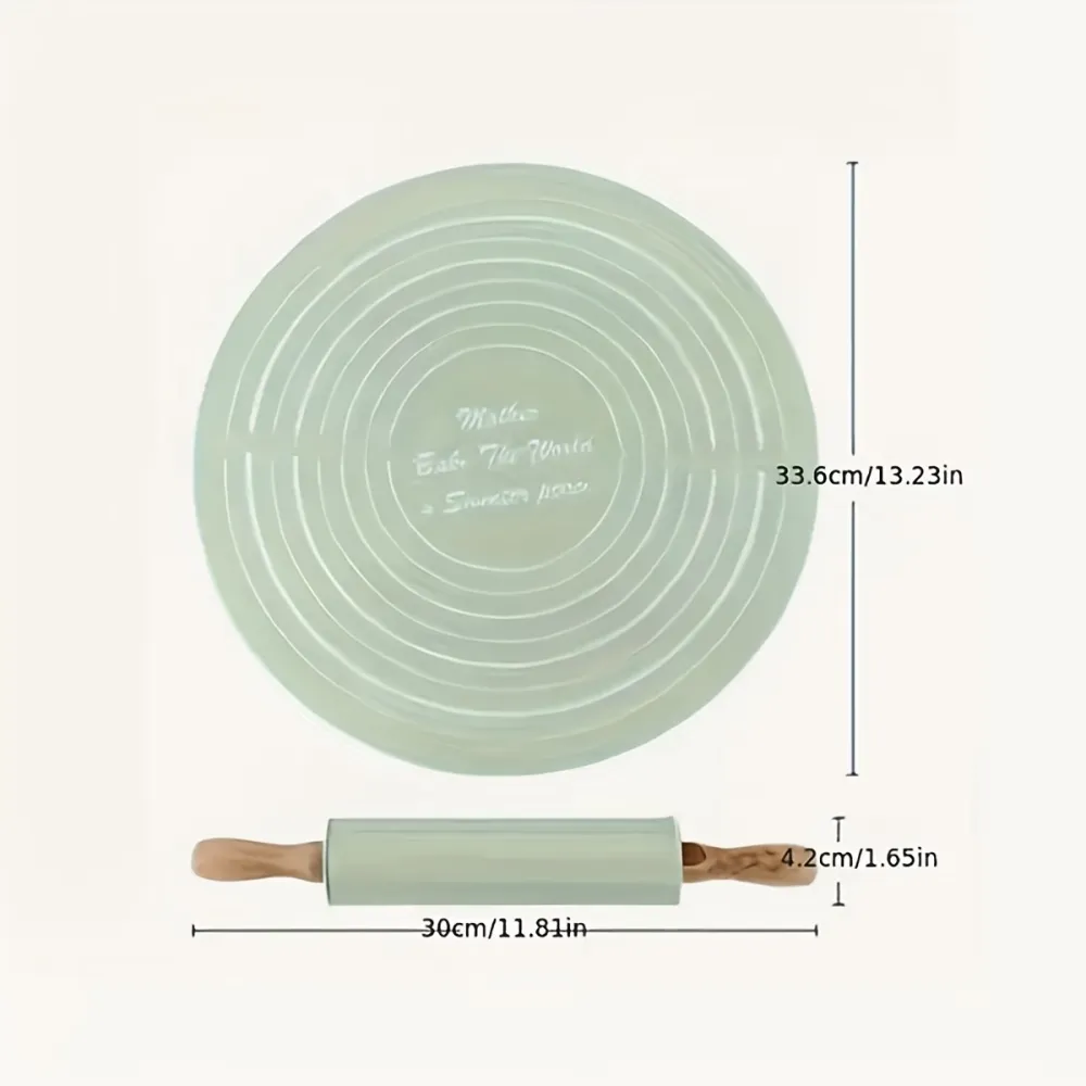 Round Silicone Pastry Mat and Rolling Pin Set