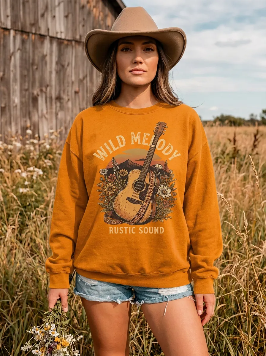 Guitar Floral Wild-Melody Country Music Crewneck Sweatshirt