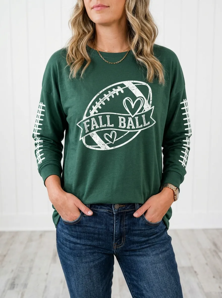 Women's Weekend Gridiron Heart Ball Crewneck Long Sleeve T-Shirt