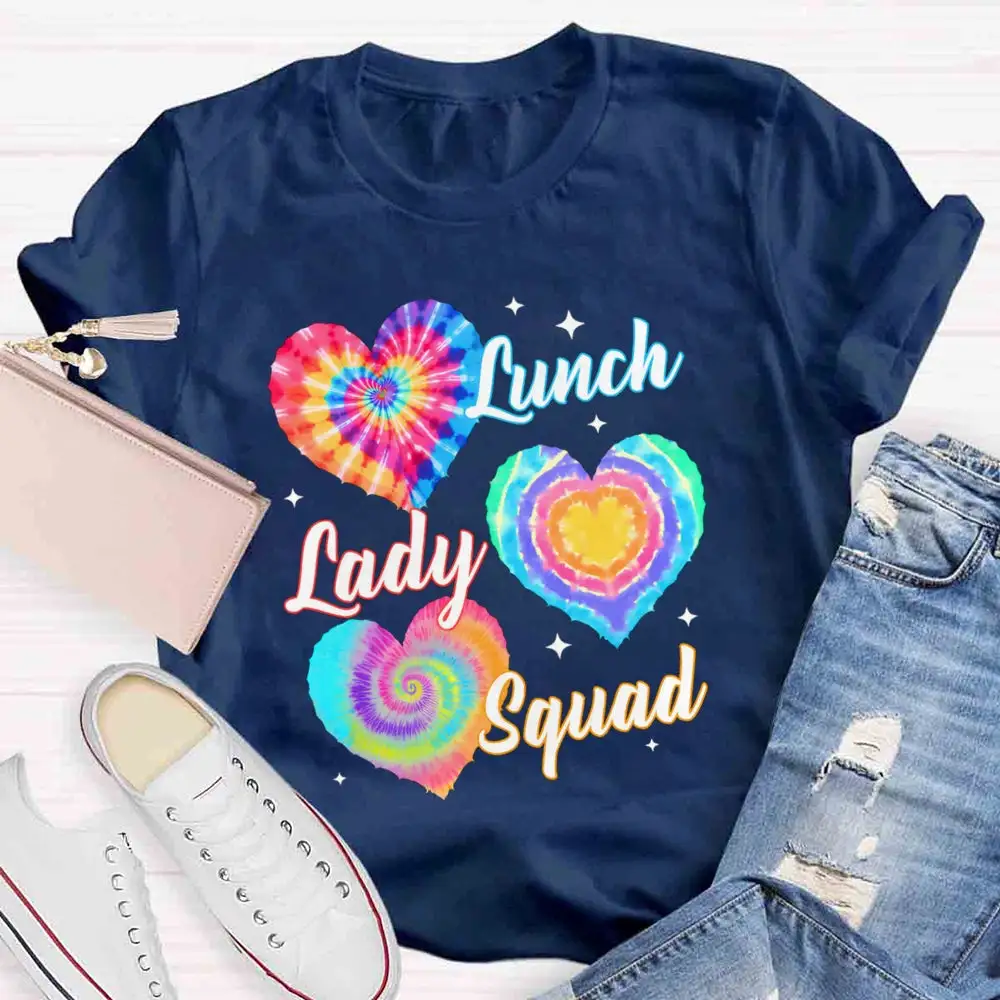 Lunch Lady Squad Colorful Peach Heart T-Shirt