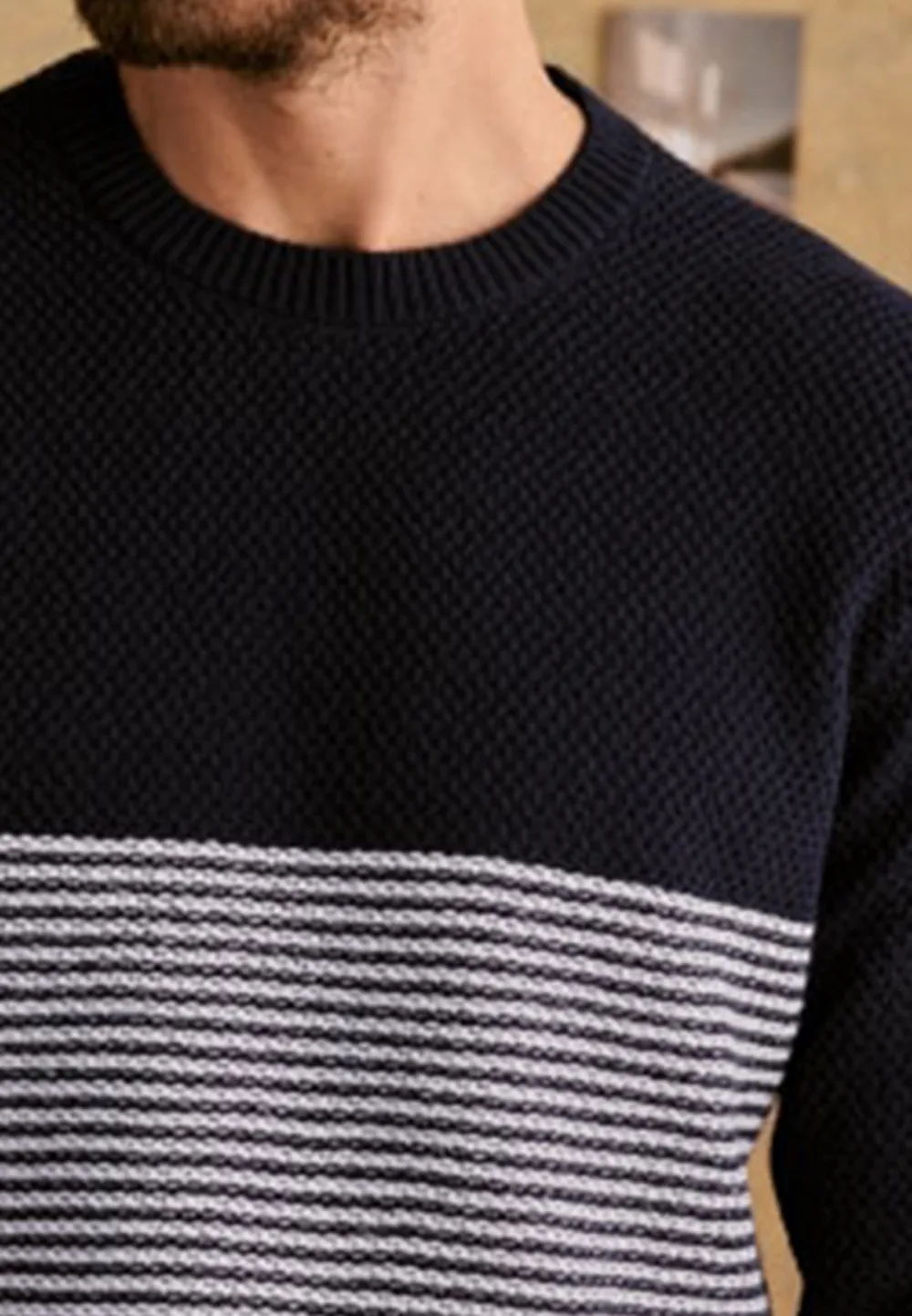 Navy Ecru Stripe Color Block Sweater