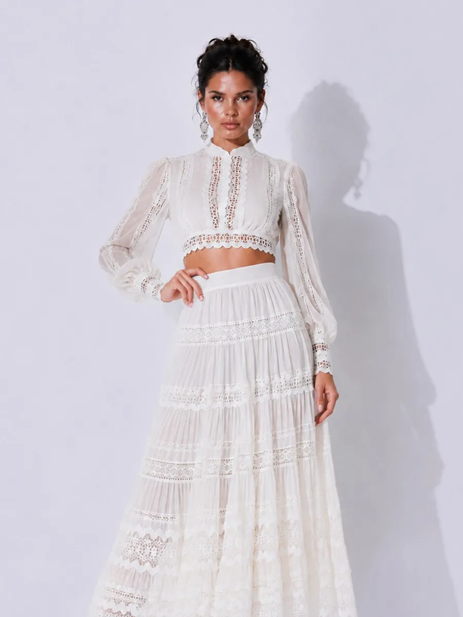 Dahlia Lace-Panel Cutout Maxi Skirt Set