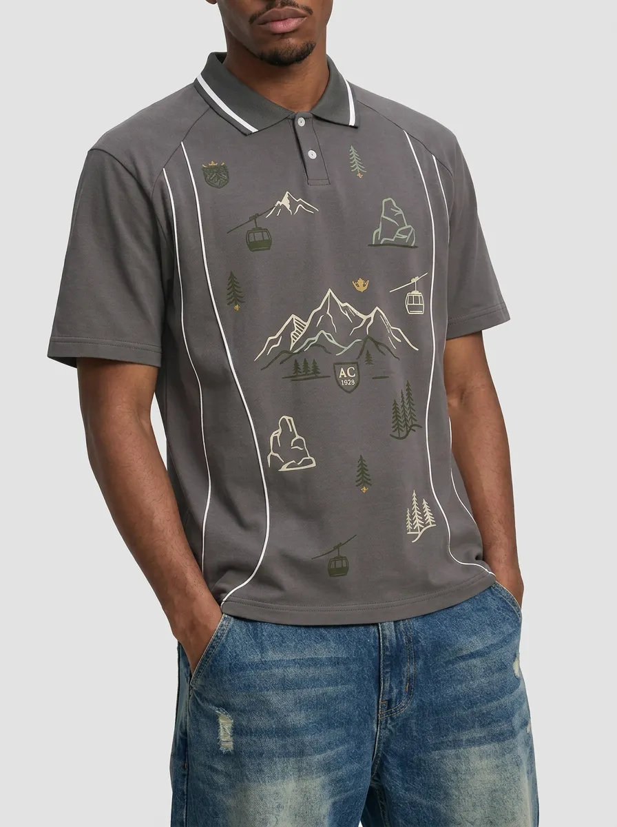 Men's Mountain Hiking Nature Lover Printed Polo Shirt