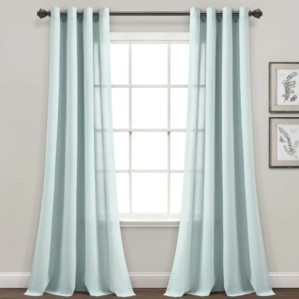 Farmhouse Solid Faux Linen Light Filtering Grommet Textured Curtain Panel Set