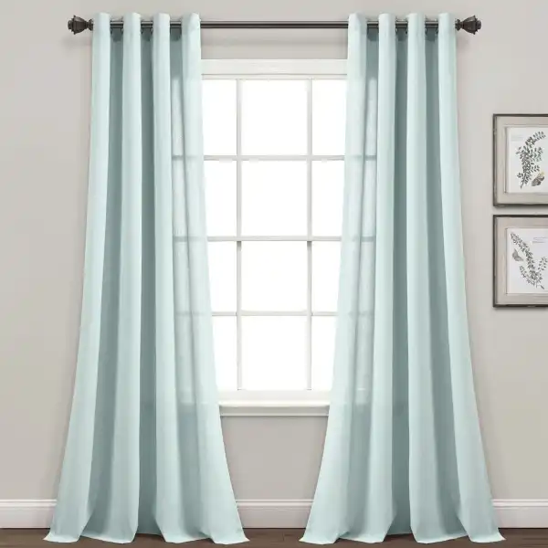 Farmhouse Solid Faux Linen Light Filtering Grommet Textured Curtain Panel Set
