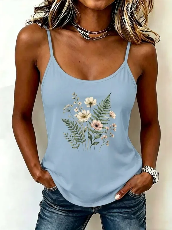 Women's Botanical Nature Lover Wildflower Fern Printed Tank Top