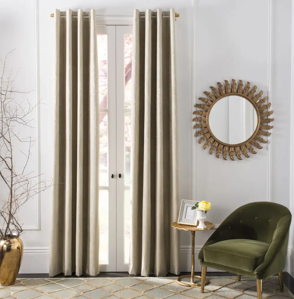 Linen-Blend Branch Eyelet Contemporary Curtain Panel