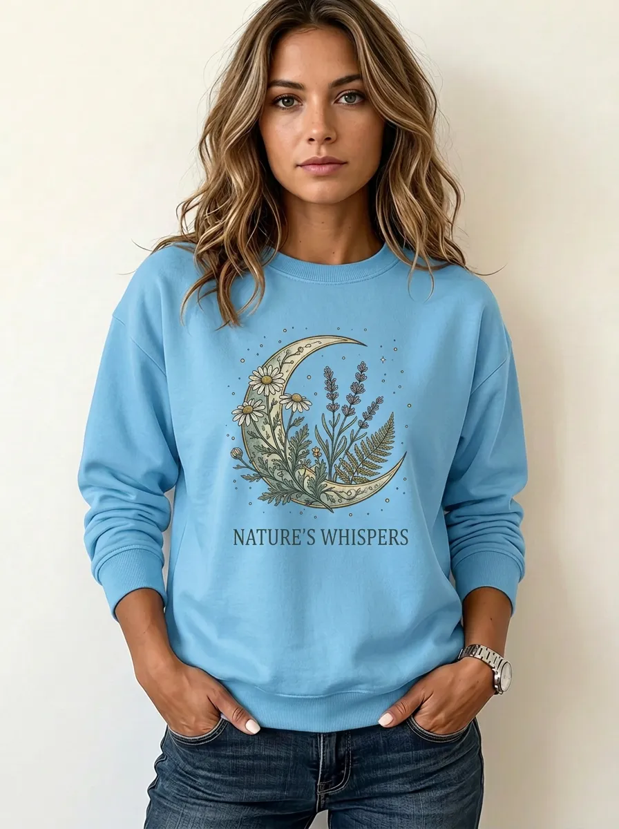Nature Lover Celestial Moon Floral Sweatshirt