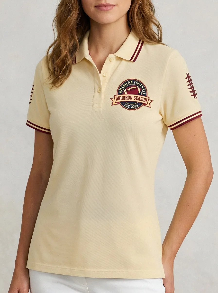 Women's American Football Gridiron Season Emblem Printed Polo Shirt