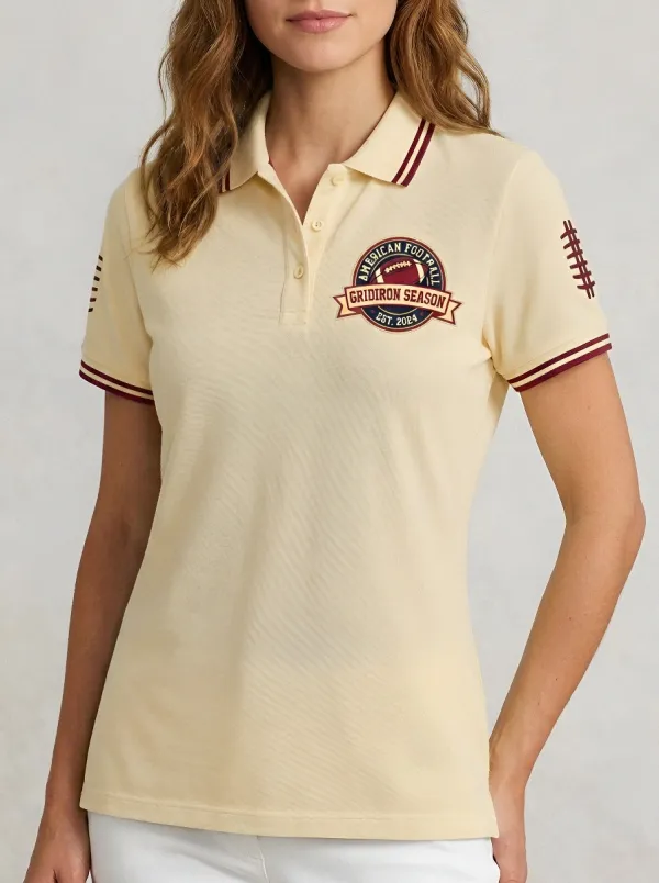 Women's American Football Gridiron Season Emblem Printed Polo Shirt