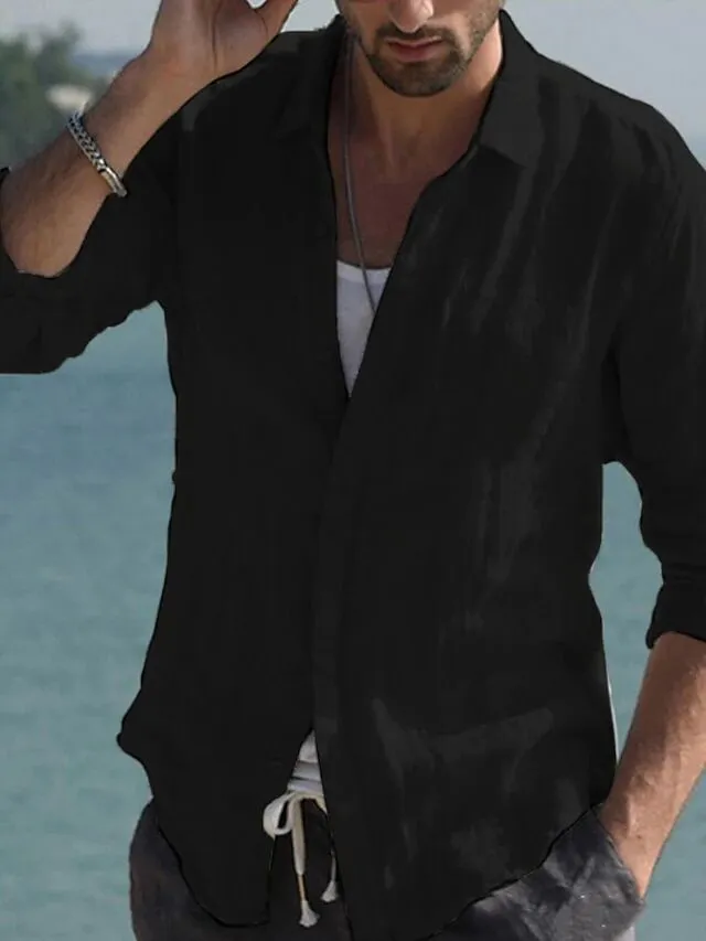 Men's Button-Front Casual Linen Shirt