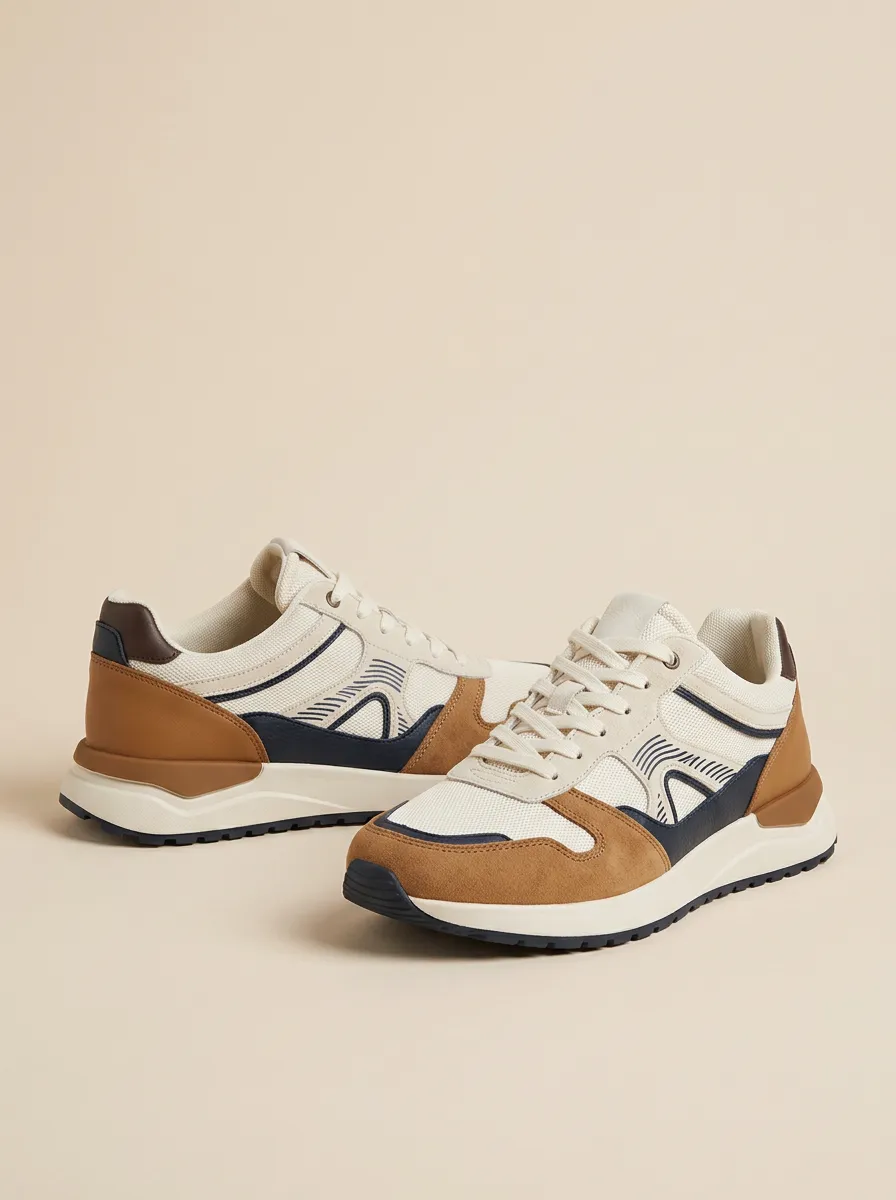 Men's Casual Colorblock Suede Mesh Print Sneakers