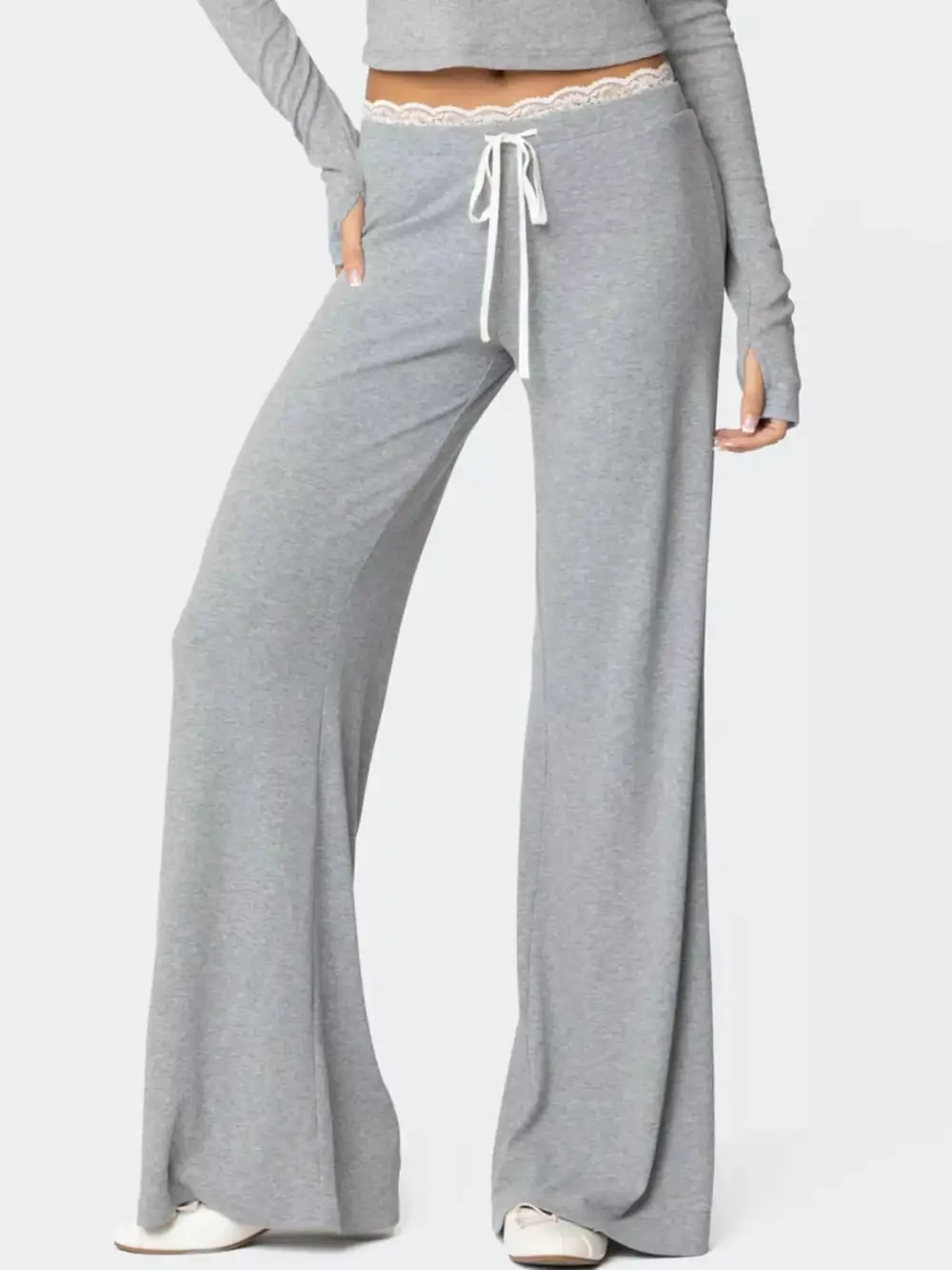 Lace Trim Wide Leg Pants