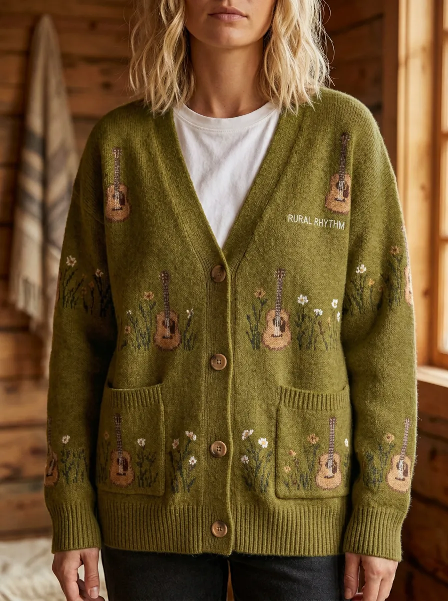 Western Guitar Floral Country Music Cardigan