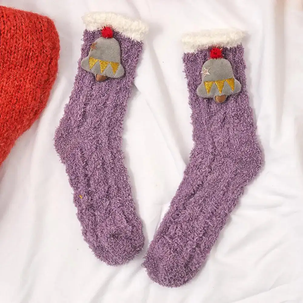 Fuzzy Snowy Pattern Crew Socks