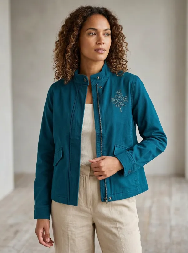 Women's Botanical Eucalyptus Leaf Pattern Jacket