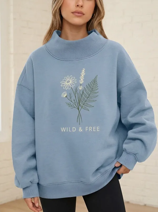 Women's  Botanical Daisy Fern Printed Sweatshirt